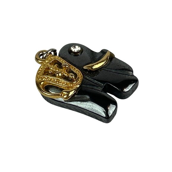 Black Gold Elephant Pendant Charm Rhinestone Eye Saddle Detail - Picture 2 of 6